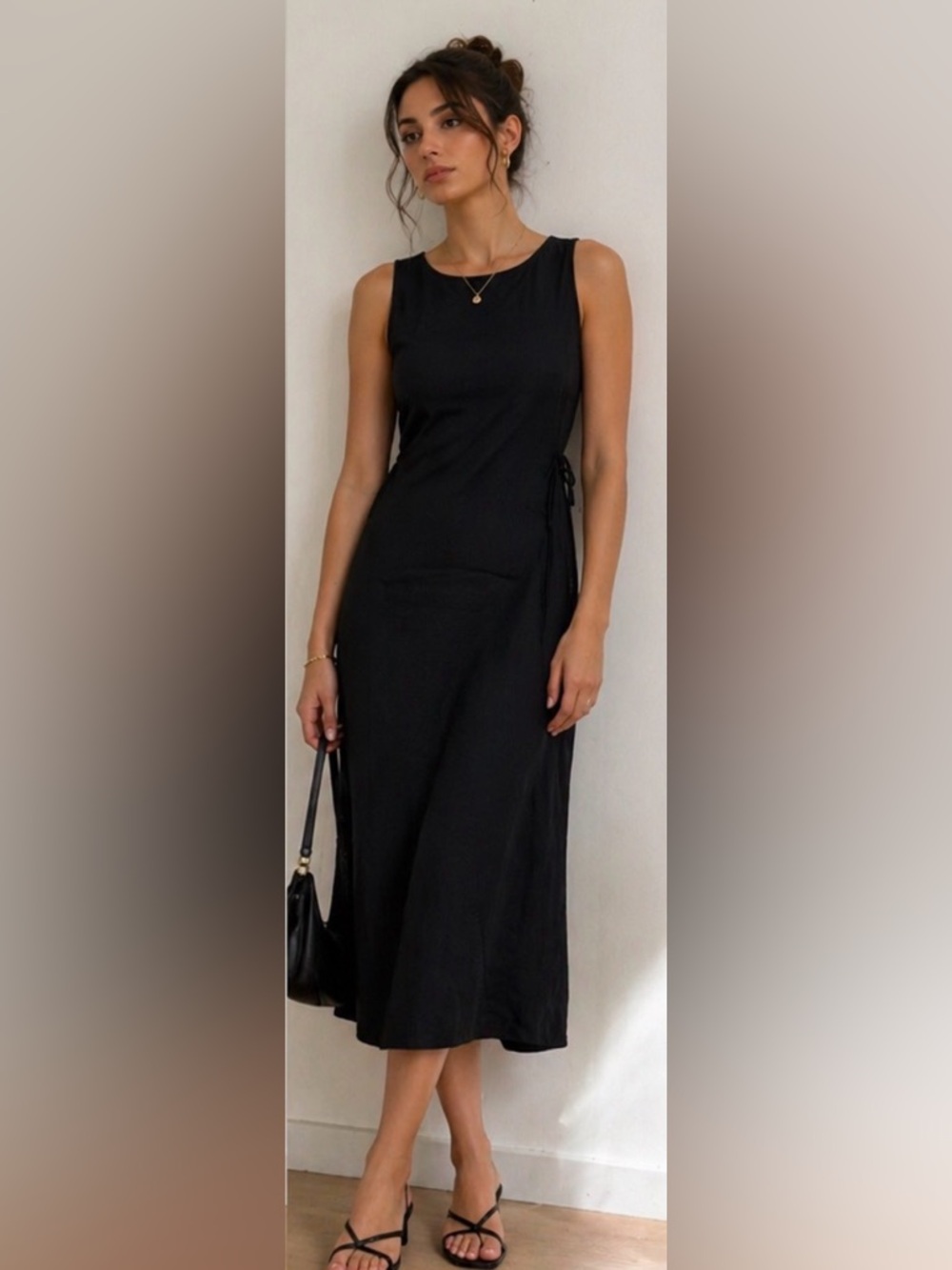Sleeveless Black Midi Slip Dress